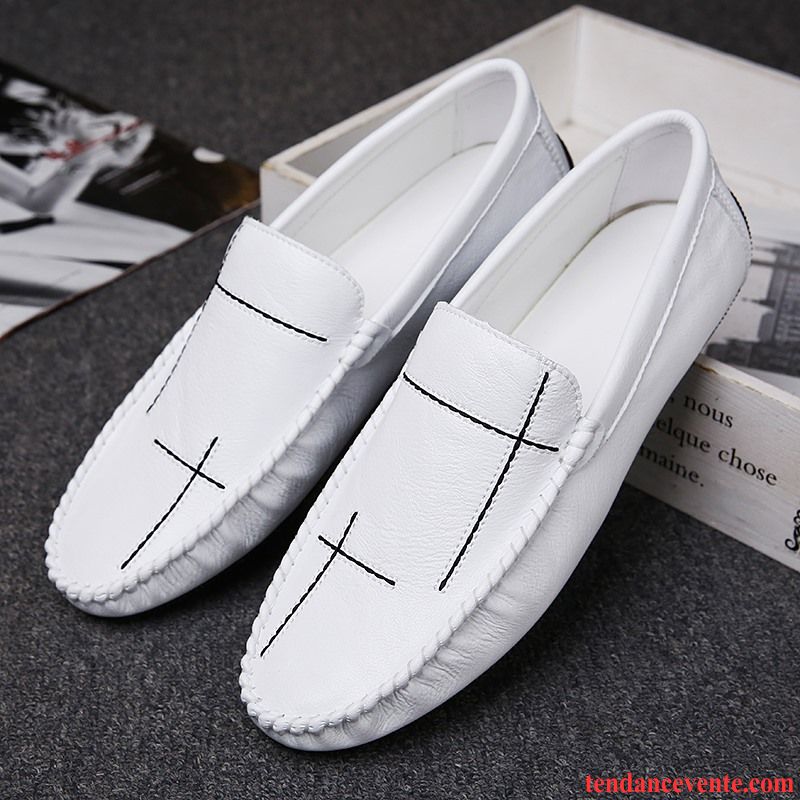 Mocassins Homme Angleterre Tous Les Assortis Paresseux Tendance Été Slip-on Blanc