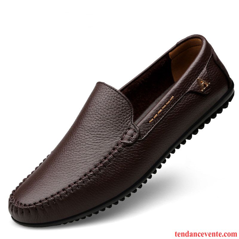 Mocassins Homme Creux Guipure Décontractée Semelle Doux Respirant Cuir Véritable Derbies Brun