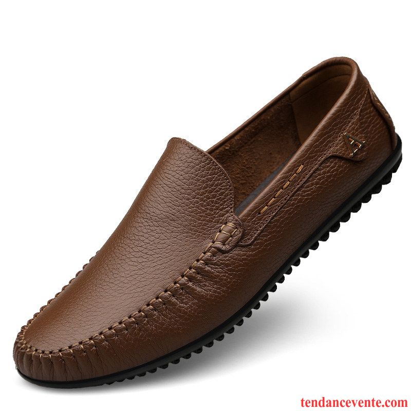 Mocassins Homme Creux Guipure Décontractée Semelle Doux Respirant Cuir Véritable Derbies Brun