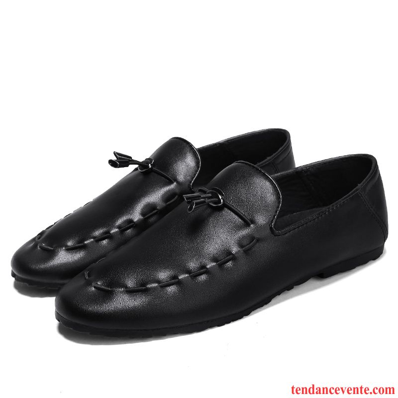 Mocassins Homme Cuir Véritable Derbies Tendance Personnalité Paresseux Tous Les Assortis Noir