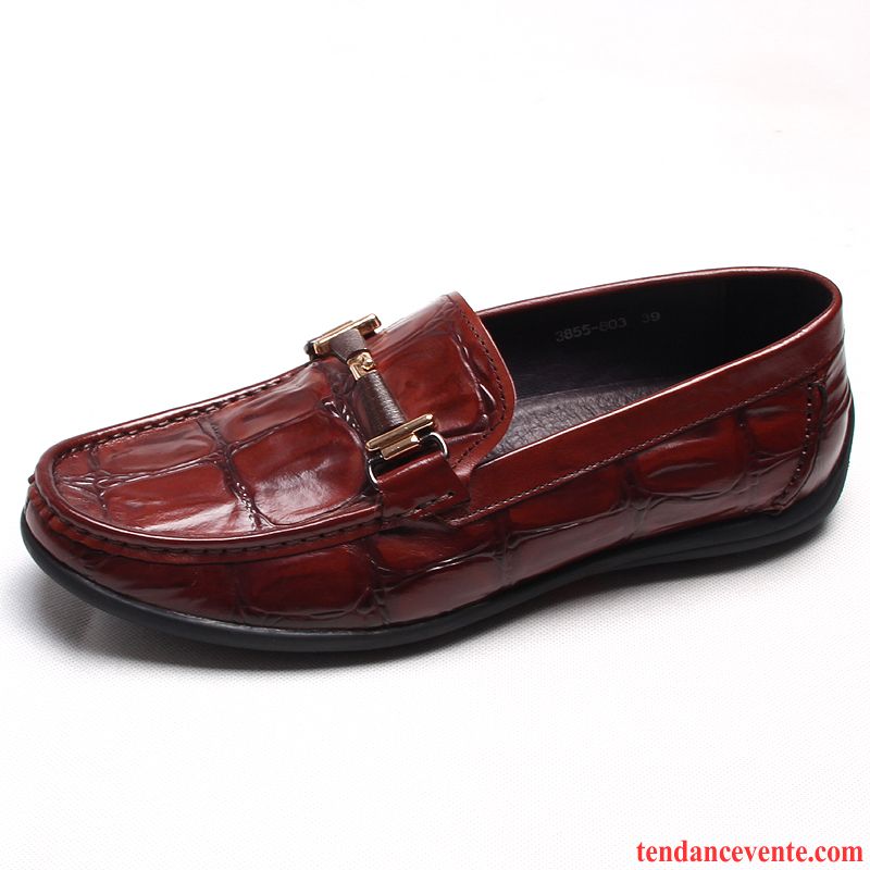 Mocassins Homme Cuir Véritable Décontractée Respirant Été Tendance Paresseux Bordeaux