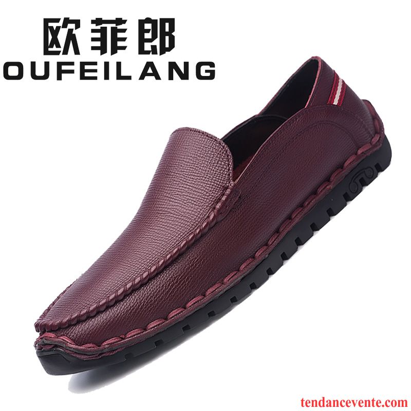 Mocassins Homme Cuir Véritable Décontractée Tendance L'automne Jeunesse Personnalité Bordeaux