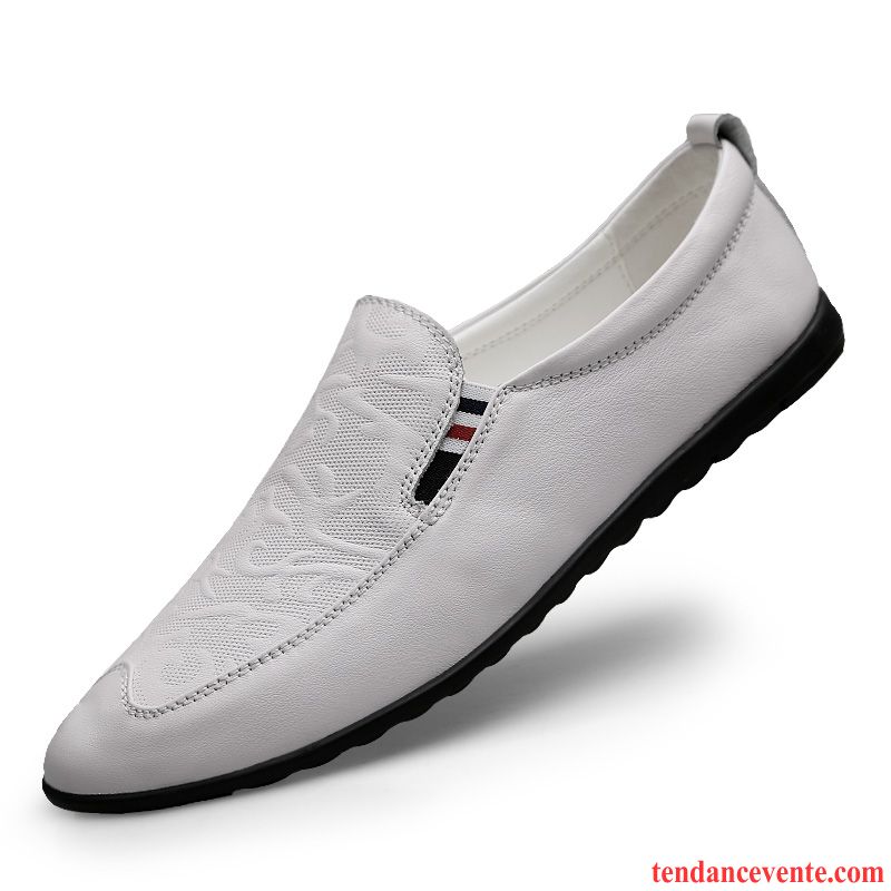 Mocassins Homme Cuir Véritable Semelle Doux Derbies L'automne Jeunesse Décontractée Blanc Noir