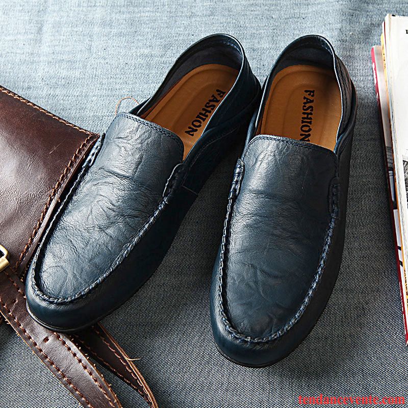 Mocassins Homme Cuir Véritable Semelle Doux Personnalité Décontractée Slip-on Derbies Brun