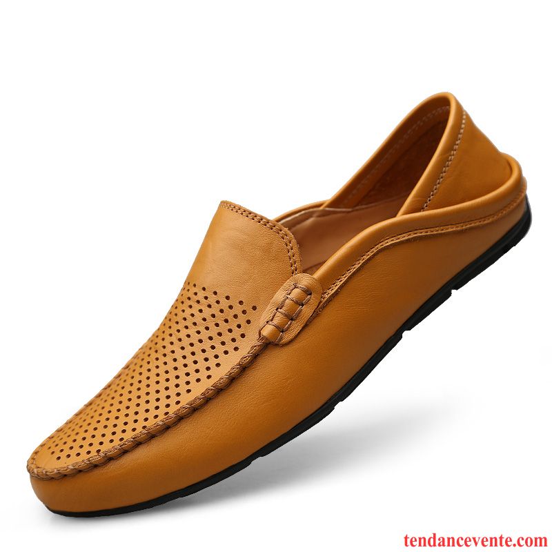 Mocassins Homme Cuir Véritable Semelle Doux Personnalité Décontractée Slip-on Derbies Brun