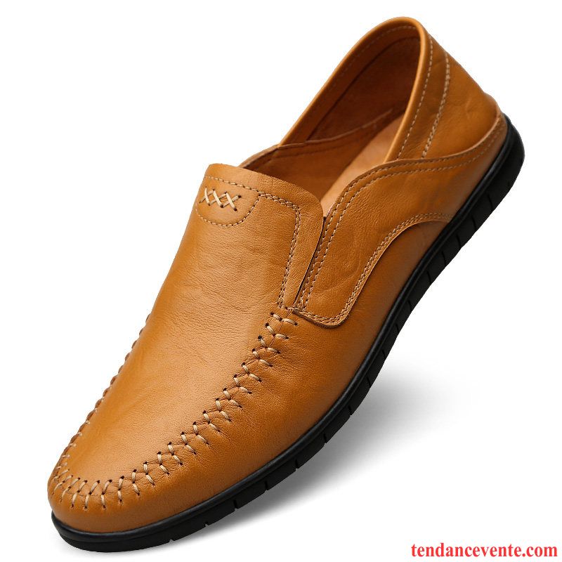 Mocassins Homme Cuir Véritable Tendance Paresseux Décontractée En Cuir Printemps Marron