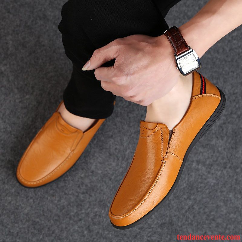 Mocassins Homme Cuir Véritable Tendance Paresseux Décontractée En Cuir Printemps Marron