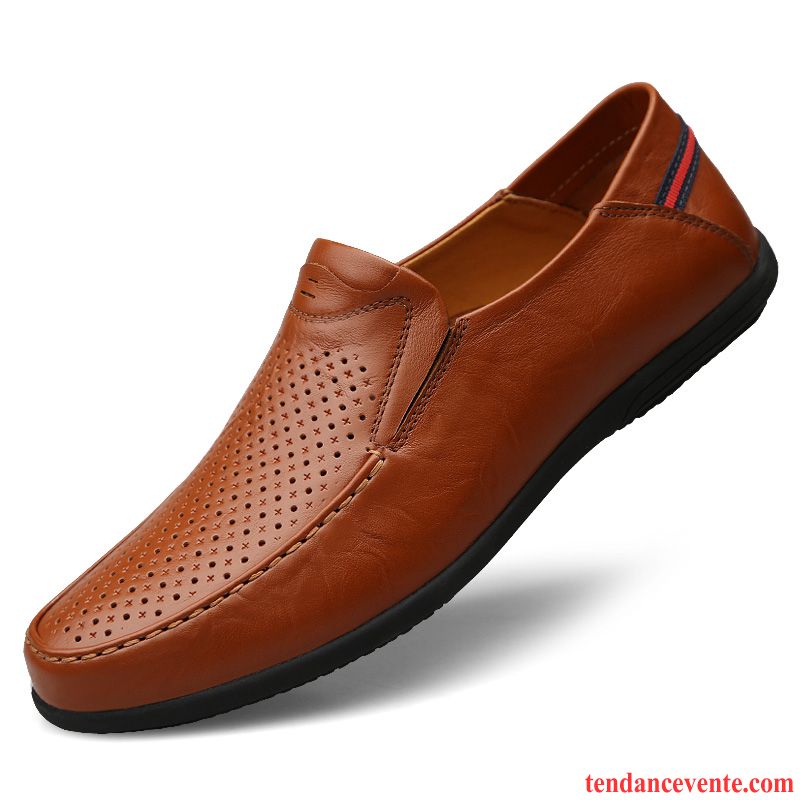 Mocassins Homme Cuir Véritable Tendance Paresseux Décontractée En Cuir Printemps Marron