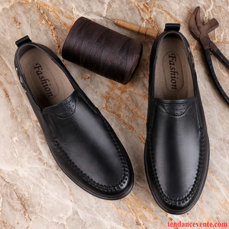 Mocassins Homme Cuir Véritable Été Printemps Paresseux Derbies Décontractée Noir