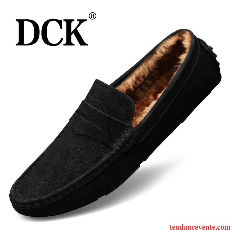 Mocassins Homme Derbies Cuir Véritable Printemps Décontractée Délavé En Daim Semelle Doux Noir