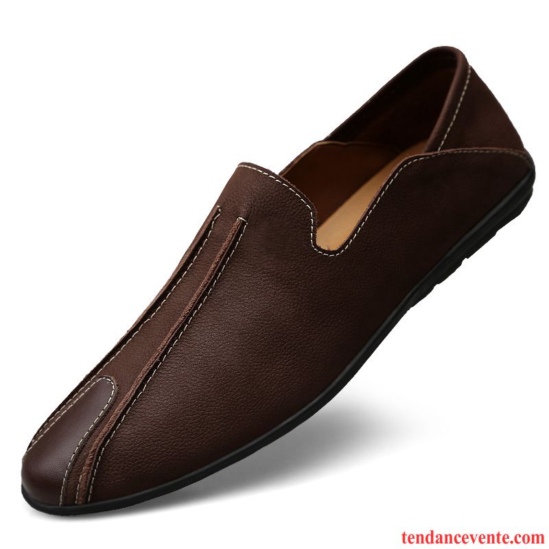 Mocassins Homme Derbies Semelle Doux Cuir Véritable Printemps Paresseux Tous Les Assortis Noir