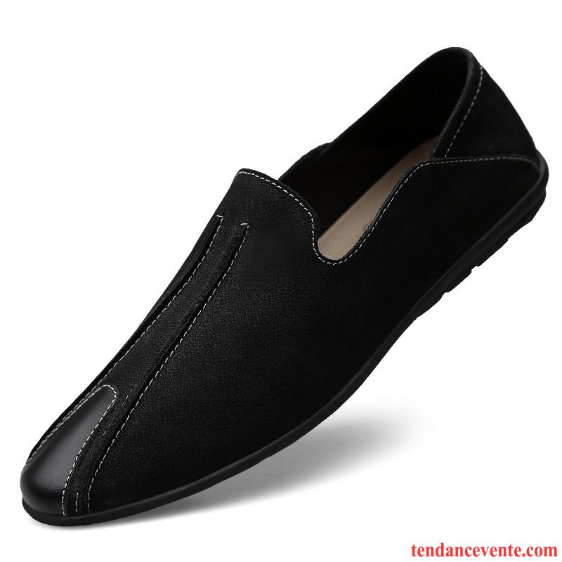 Mocassins Homme Derbies Semelle Doux Cuir Véritable Printemps Paresseux Tous Les Assortis Noir