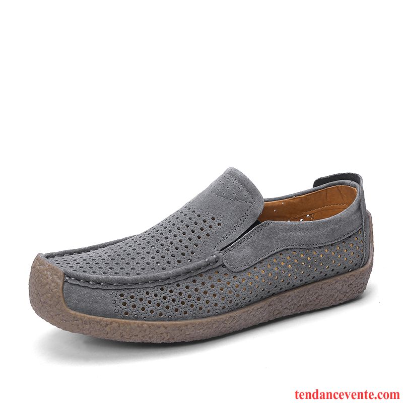 Mocassins Homme Derbies Slip-on Angleterre Creux Guipure Augmenté Paresseux Gris