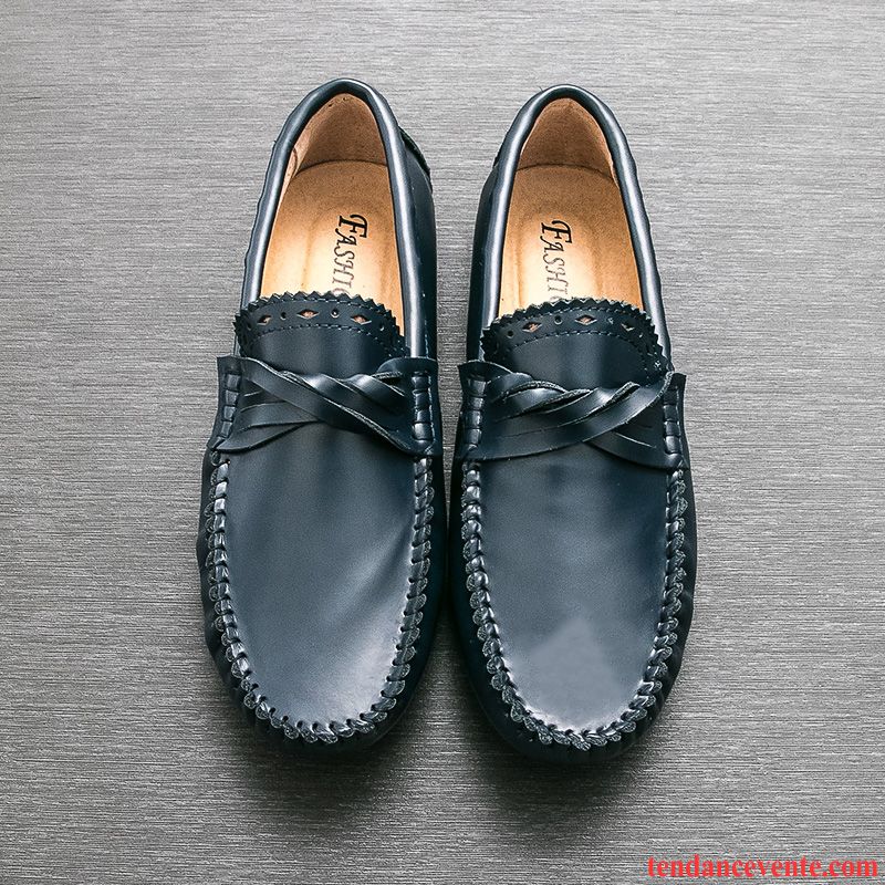 Mocassins Homme Derbies Tendance Décontractée Personnalité Cuir Véritable Paresseux Noir Rouge