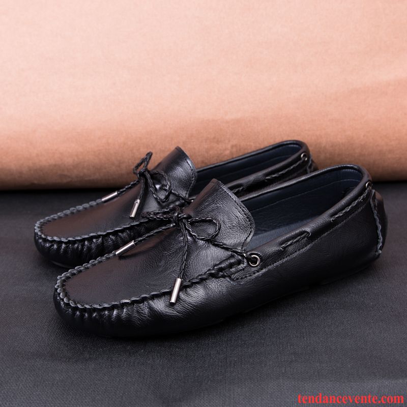 Mocassins Homme Décontractée Cuir Véritable Printemps Derbies Respirant Creux Guipure Noir