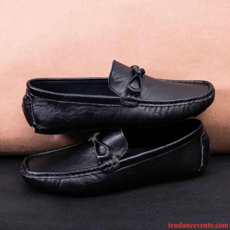 Mocassins Homme Décontractée Cuir Véritable Printemps Derbies Respirant Creux Guipure Noir