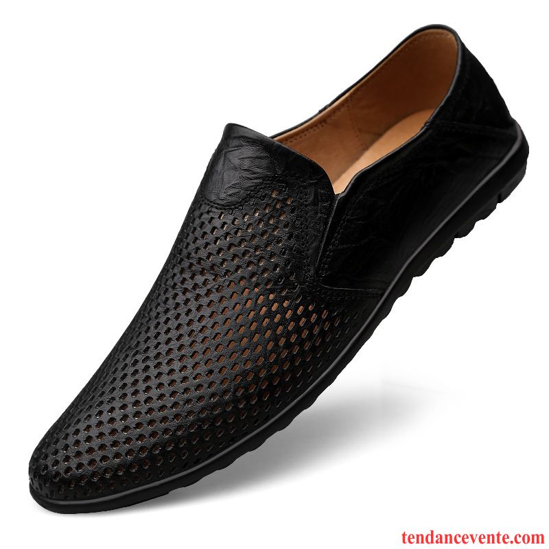 Mocassins Homme Décontractée Derbies Creux Guipure Taillissime Cuir Véritable Respirant Rouge