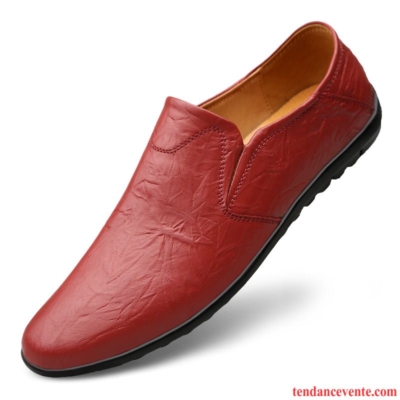 Mocassins Homme Décontractée Derbies Creux Guipure Taillissime Cuir Véritable Respirant Rouge