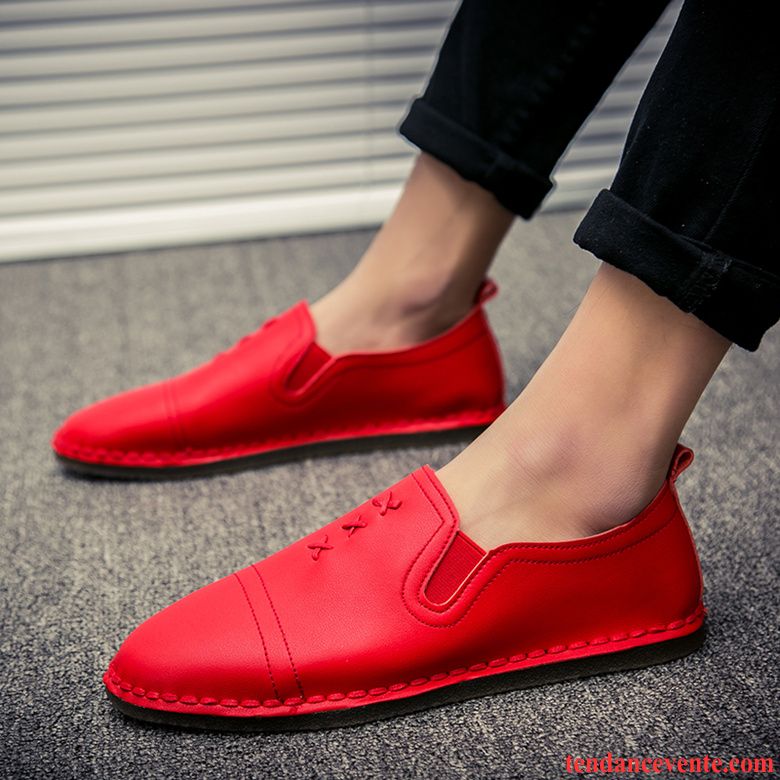 Mocassins Homme Décontractée Derbies Tendance Paresseux Respirant Slip-on Noir Rouge