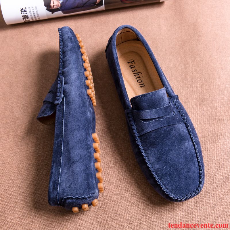 Mocassins Homme Décontractée Paresseux Été Derbies Tous Les Assortis Cuir Véritable Bleu Gris