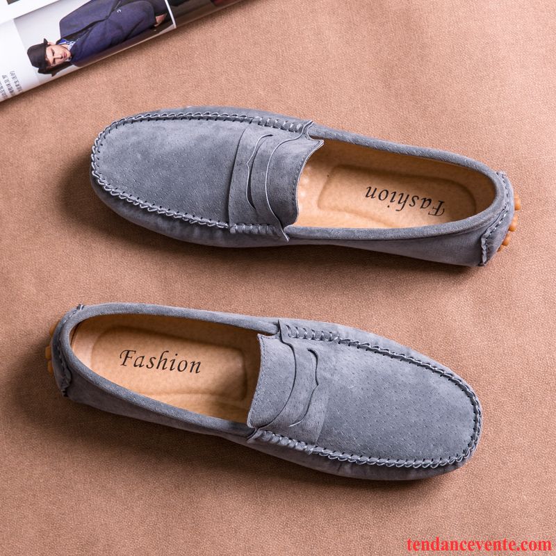 Mocassins Homme Décontractée Paresseux Été Derbies Tous Les Assortis Cuir Véritable Bleu Gris