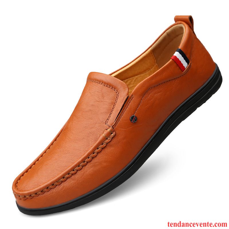 Mocassins Homme Décontractée Printemps Paresseux Tous Les Assortis Cuir Véritable En Cuir Brun