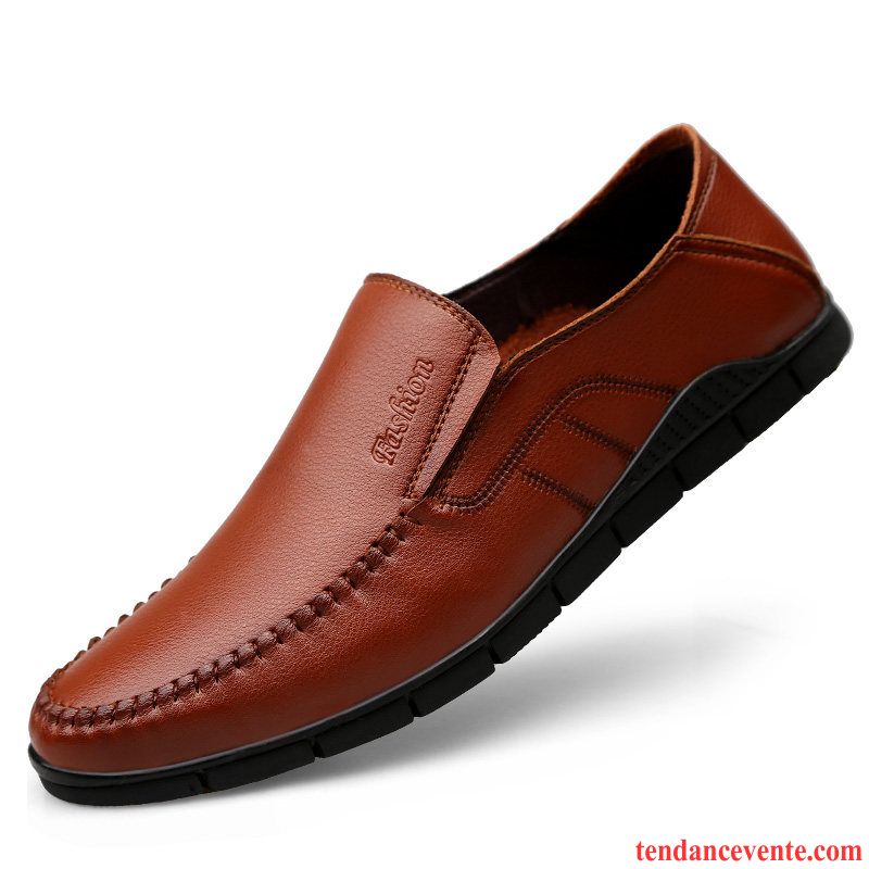 Mocassins Homme Décontractée Respirant Paresseux Slip-on Cuir Véritable Printemps Marron