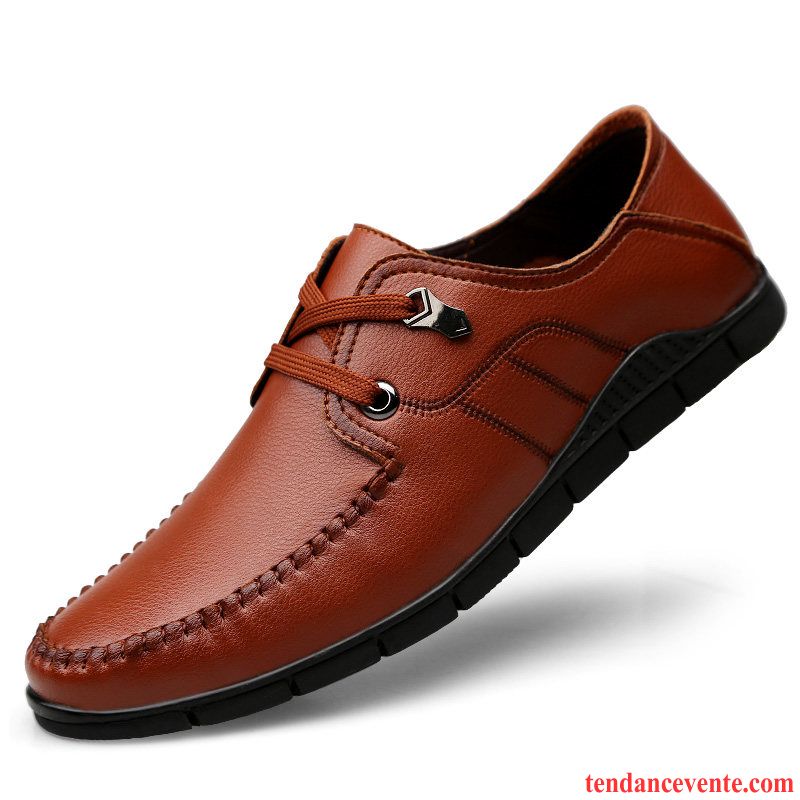 Mocassins Homme Décontractée Respirant Paresseux Slip-on Cuir Véritable Printemps Marron