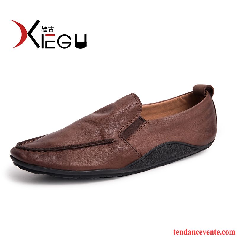 Mocassins Homme Décontractée Tendance Slip-on Paresseux Cuir Véritable Derbies Marron