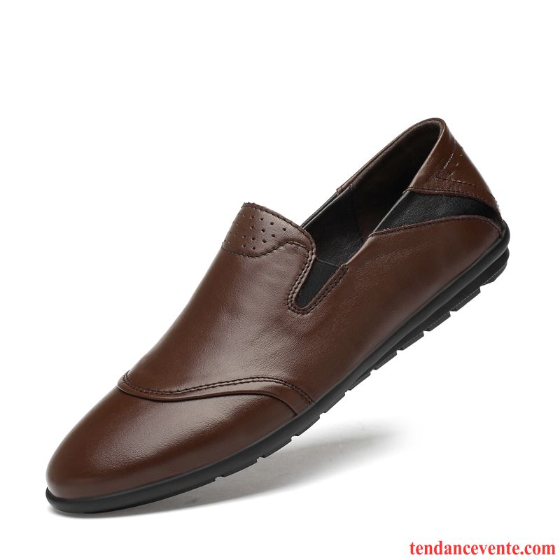 Mocassins Homme Décontractée Été Cuir Véritable Slip-on Adolescent Derbies Noir