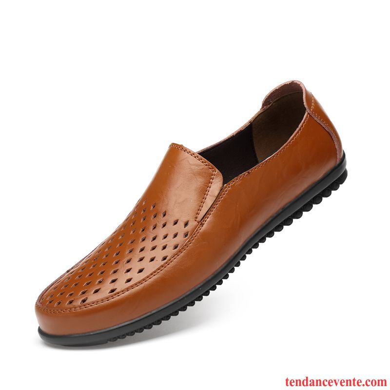 Mocassins Homme En Cuir Creux Guipure Sandales Respirant Cuir Véritable Derbies Brun