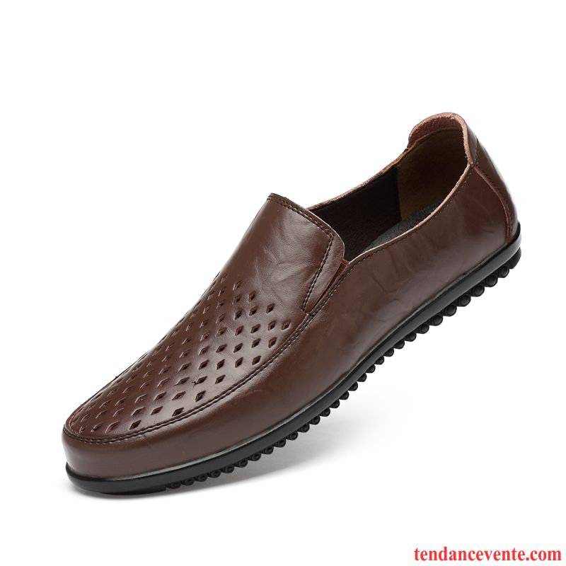 Mocassins Homme En Cuir Creux Guipure Sandales Respirant Cuir Véritable Derbies Brun