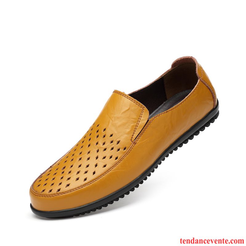 Mocassins Homme En Cuir Creux Guipure Sandales Respirant Cuir Véritable Derbies Brun