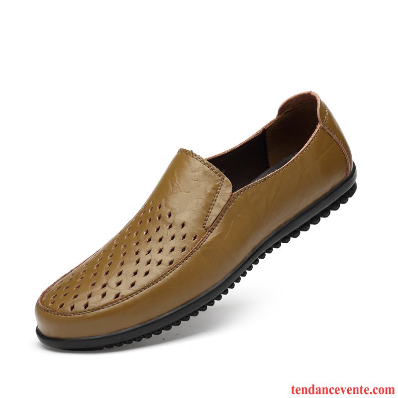 Mocassins Homme En Cuir Creux Guipure Sandales Respirant Cuir Véritable Derbies Brun