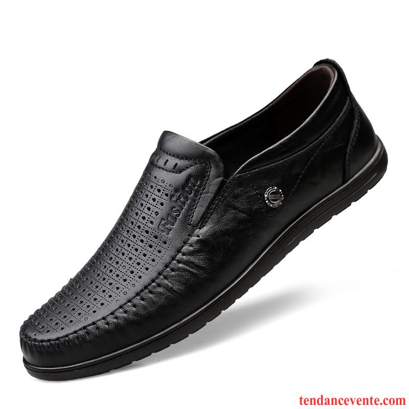 Mocassins Homme En Cuir Cuir Véritable Printemps Slip-on Décontractée Paresseux Noir