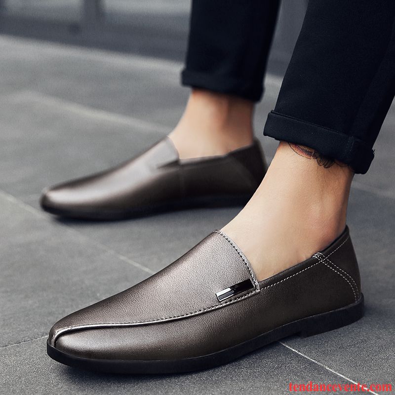 Mocassins Homme Jeunesse Tous Les Assortis Cuir Véritable Décontractée Angleterre Tendance Brun