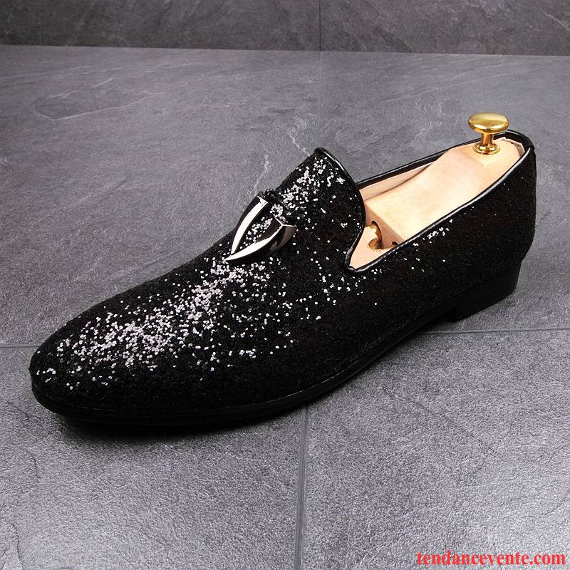 Mocassins Homme Paillette Derbies Paresseux Slip-on Pointe Pointue Augmenté Noir Or