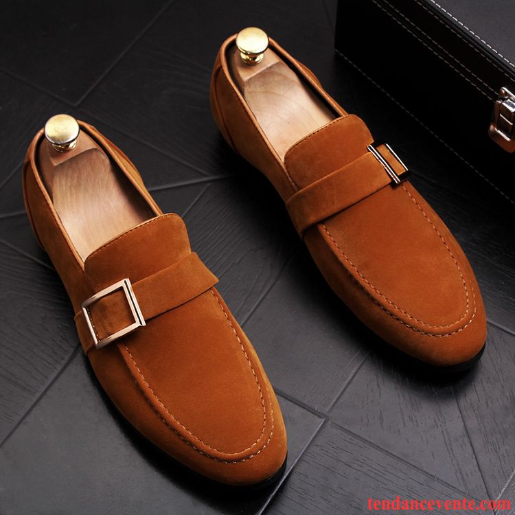 Mocassins Homme Paresseux Augmenté Derbies Pointe Pointue Cuir Suédé Marron