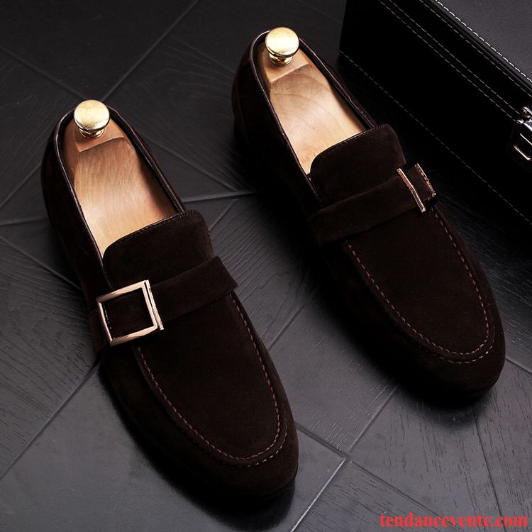 Mocassins Homme Paresseux Augmenté Derbies Pointe Pointue Cuir Suédé Marron