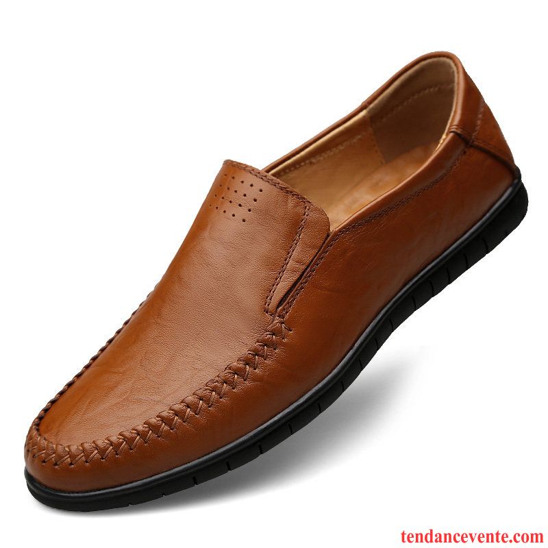 Mocassins Homme Paresseux Derbies Été Décontractée Cuir Véritable Semelle Doux Marron