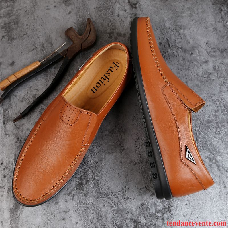 Mocassins Homme Paresseux Printemps Cuir Véritable Derbies Décontractée Marron