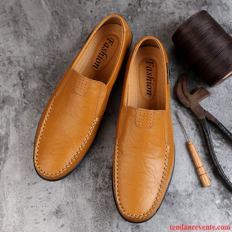 Mocassins Homme Paresseux Printemps Cuir Véritable Derbies Décontractée Marron