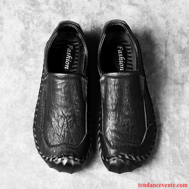 Mocassins Homme Paresseux Slip-on Derbies Graisse Décontractée Cuir Véritable Noir