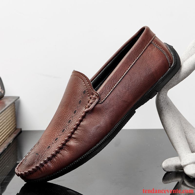 Mocassins Homme Personnalité L'automne Angleterre Derbies Paresseux Mode Impression Rouge Marron