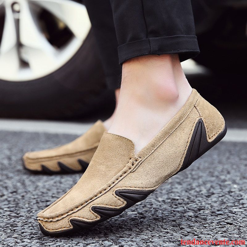 Mocassins Homme Personnalité Paresseux Printemps Tous Les Assortis Angleterre Cuir Véritable Jaune Marron