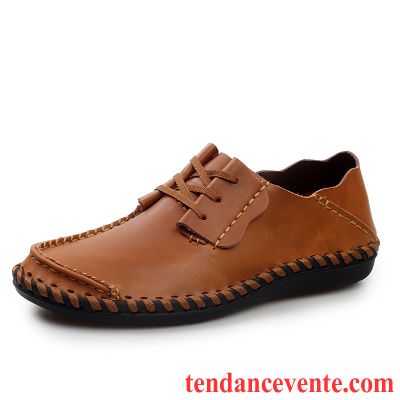 Mocassins Homme Plates Derbies Angleterre Décontractée Paresseux Cuir Véritable Marron Clair