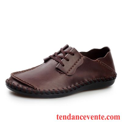 Mocassins Homme Plates Derbies Angleterre Décontractée Paresseux Cuir Véritable Marron Clair