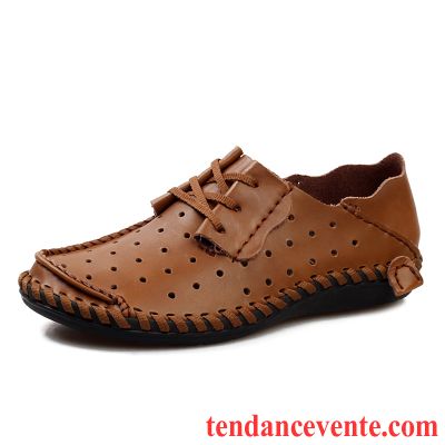 Mocassins Homme Plates Derbies Angleterre Décontractée Paresseux Cuir Véritable Marron Clair