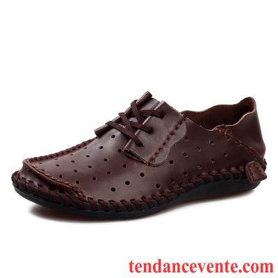 Mocassins Homme Plates Derbies Angleterre Décontractée Paresseux Cuir Véritable Marron Clair