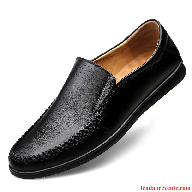 Mocassins Homme Printemps Dessus Cuir Décontractée Slip-on Respirant Cuir Véritable Brun